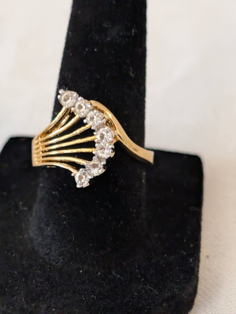 14K Gold Electroplate Fan Swirl Spray CZ Joseph Esposito Ring Sz 7.5